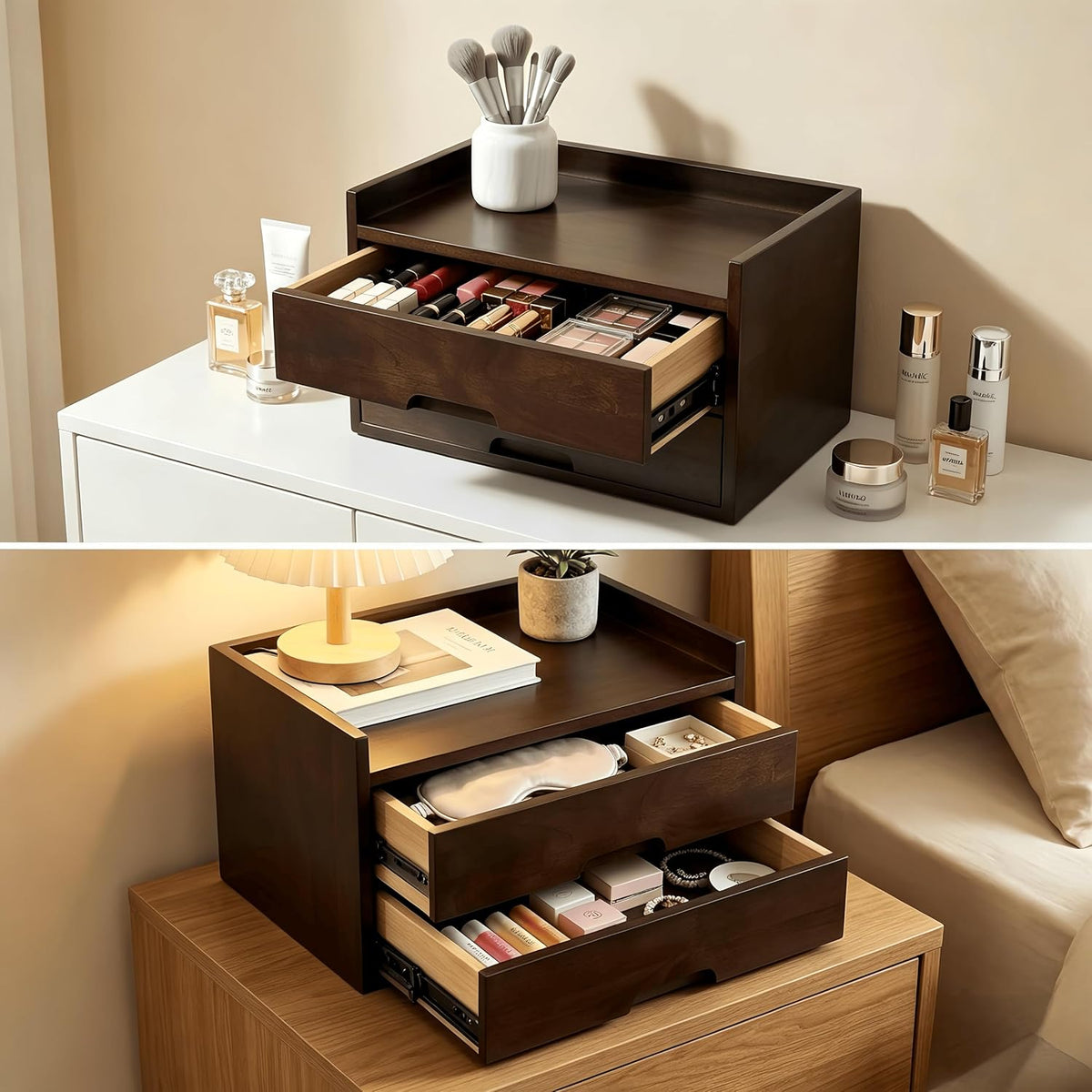Dark Wooden Two-Drawer Desk Organizer - view 3