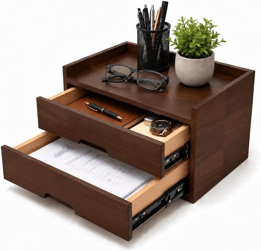 Dark Wooden Two-Drawer Desk Organizer - view 1