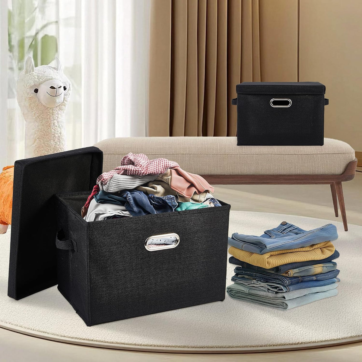 Black Linen Storage Box - view 2