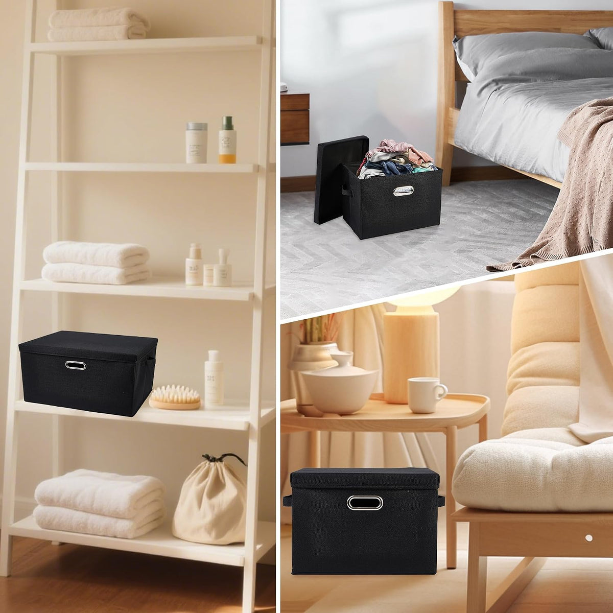 Black Linen Storage Box - view 3