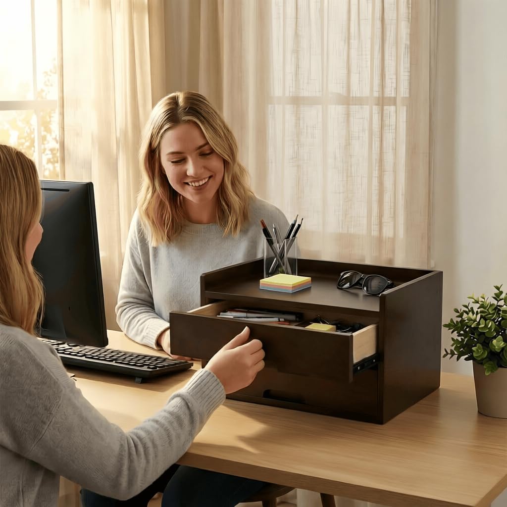 Dark Wooden Two-Drawer Desk Organizer - view 2